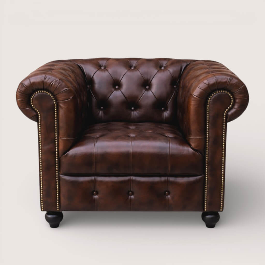 Kingsford Collection - Dark Brown Top Grain Buffalo Leather Chesterfield sofa - Kukuu Sofa