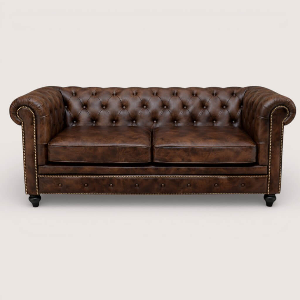 Kingsford Collection - Dark Brown Top Grain Buffalo Leather Chesterfield sofa - Kukuu Sofa