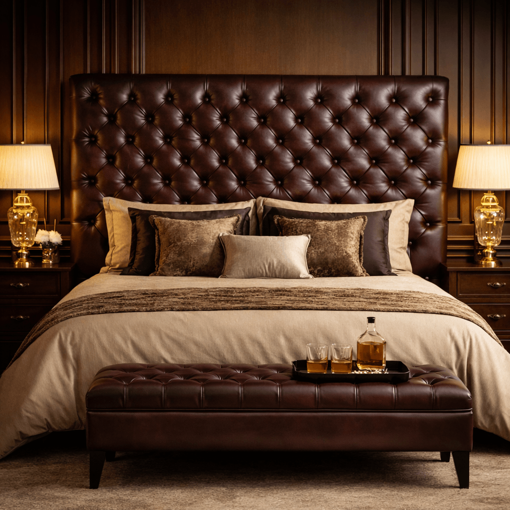 Kingsford Collection - Dark Brown Top Grain Buffalo Leather Headboard - Kukuu Sofa