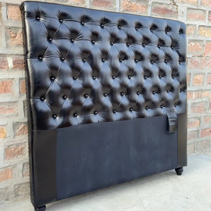 Kingsford Collection – Deep Black Top Grain Buffalo Leather Headboard - Kukuu Sofa