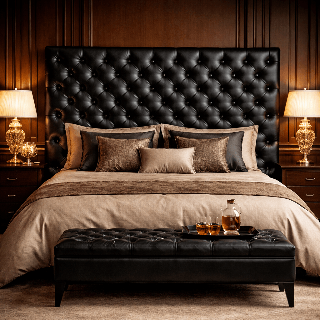 Kingsford Collection – Deep Black Top Grain Buffalo Leather Headboard - Kukuu Sofa
