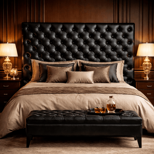 Kingsford Collection – Deep Black Top Grain Buffalo Leather Headboard - Kukuu Sofa