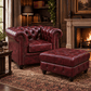 Kingsford Collection – Deep Burgundy Red Top Grain Buffalo Leather Chesterfield Ottoman - Kukuu Sofa
