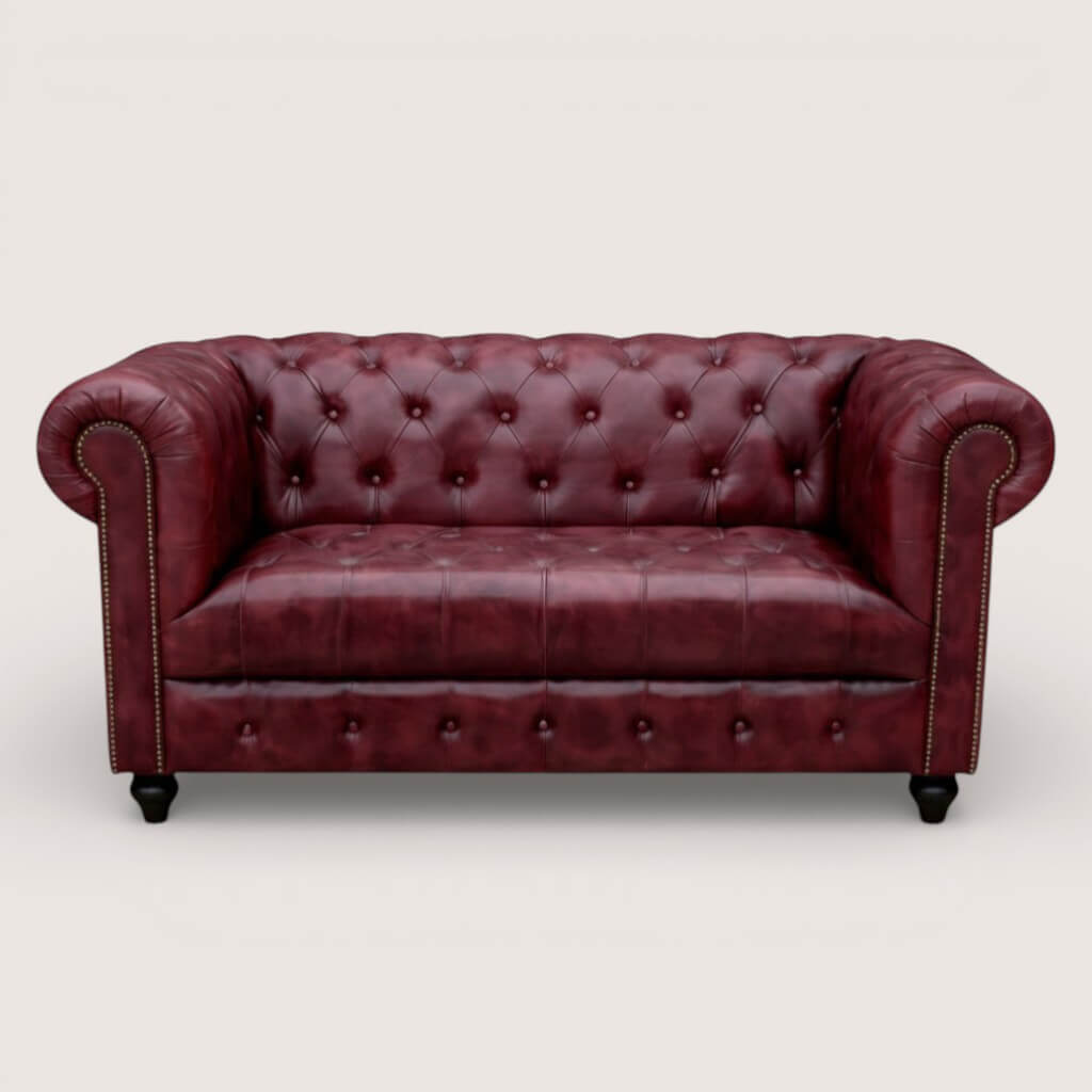 Kingsford Collection – Deep Burgundy Red Top Grain Buffalo Leather Chesterfield sofa - Kukuu Sofa