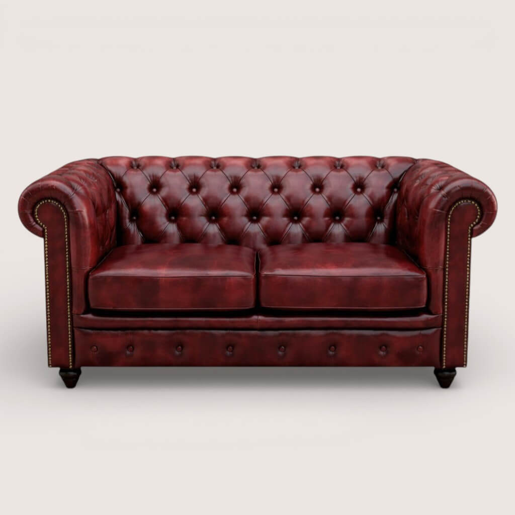 Kingsford Collection – Deep Burgundy Red Top Grain Buffalo Leather Chesterfield sofa - Kukuu Sofa