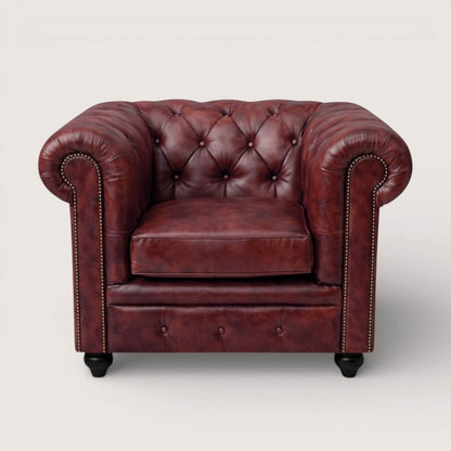 Kingsford Collection – Deep Burgundy Red Top Grain Buffalo Leather Chesterfield sofa - Kukuu Sofa