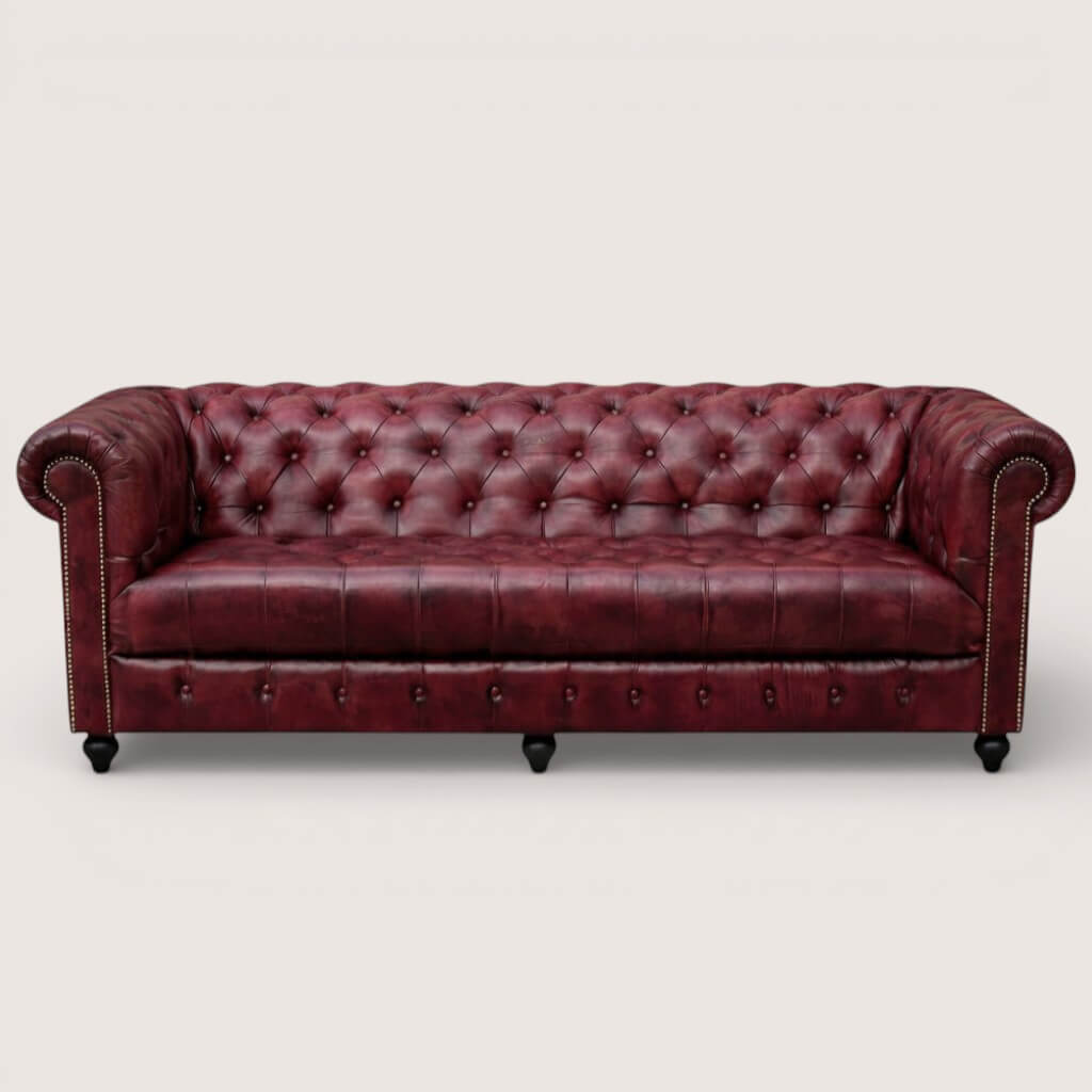 Kingsford Collection – Deep Burgundy Red Top Grain Buffalo Leather Chesterfield sofa - Kukuu Sofa