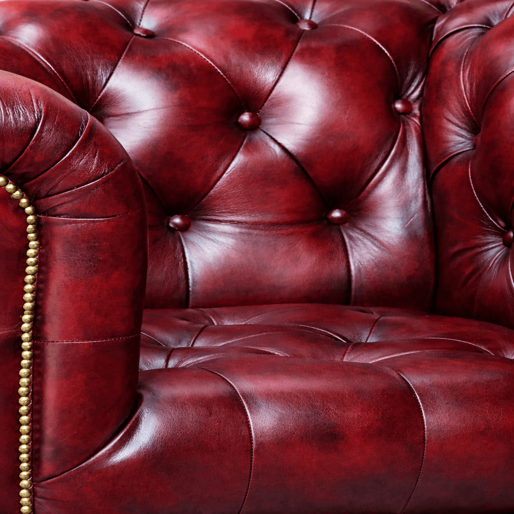 Kingsford Collection – Deep Burgundy Red Top Grain Buffalo Leather Chesterfield sofa - Kukuu Sofa