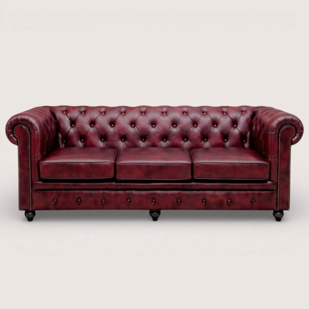 Kingsford Collection – Deep Burgundy Red Top Grain Buffalo Leather Chesterfield sofa - Kukuu Sofa