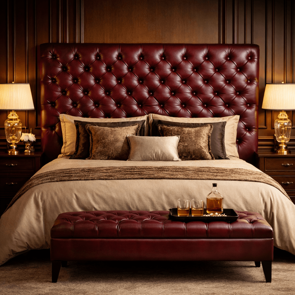 Kingsford Collection – Deep Burgundy Red Top Grain Buffalo Leather Headboard - Kukuu Sofa