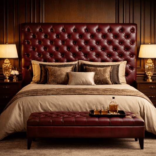 Kingsford Collection – Deep Burgundy Red Top Grain Buffalo Leather Headboard - Kukuu Sofa