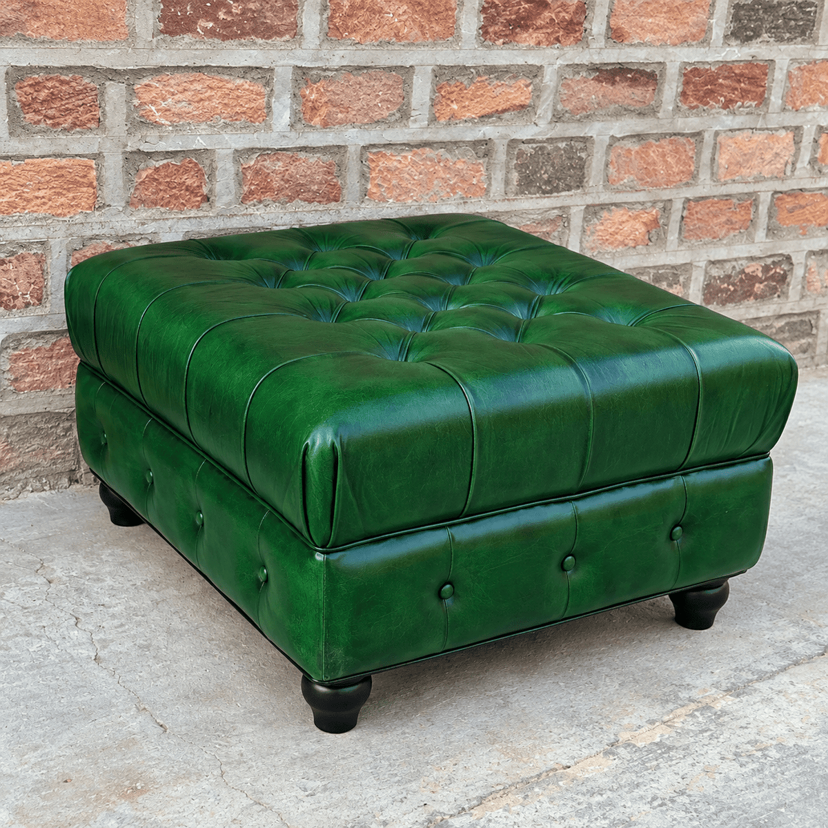 Kingsford Collection - Emerald Green Top Grain Buffalo Leather Chesterfield Ottoman - Kukuu Sofa