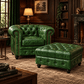 Kingsford Collection - Emerald Green Top Grain Buffalo Leather Chesterfield Ottoman - Kukuu Sofa