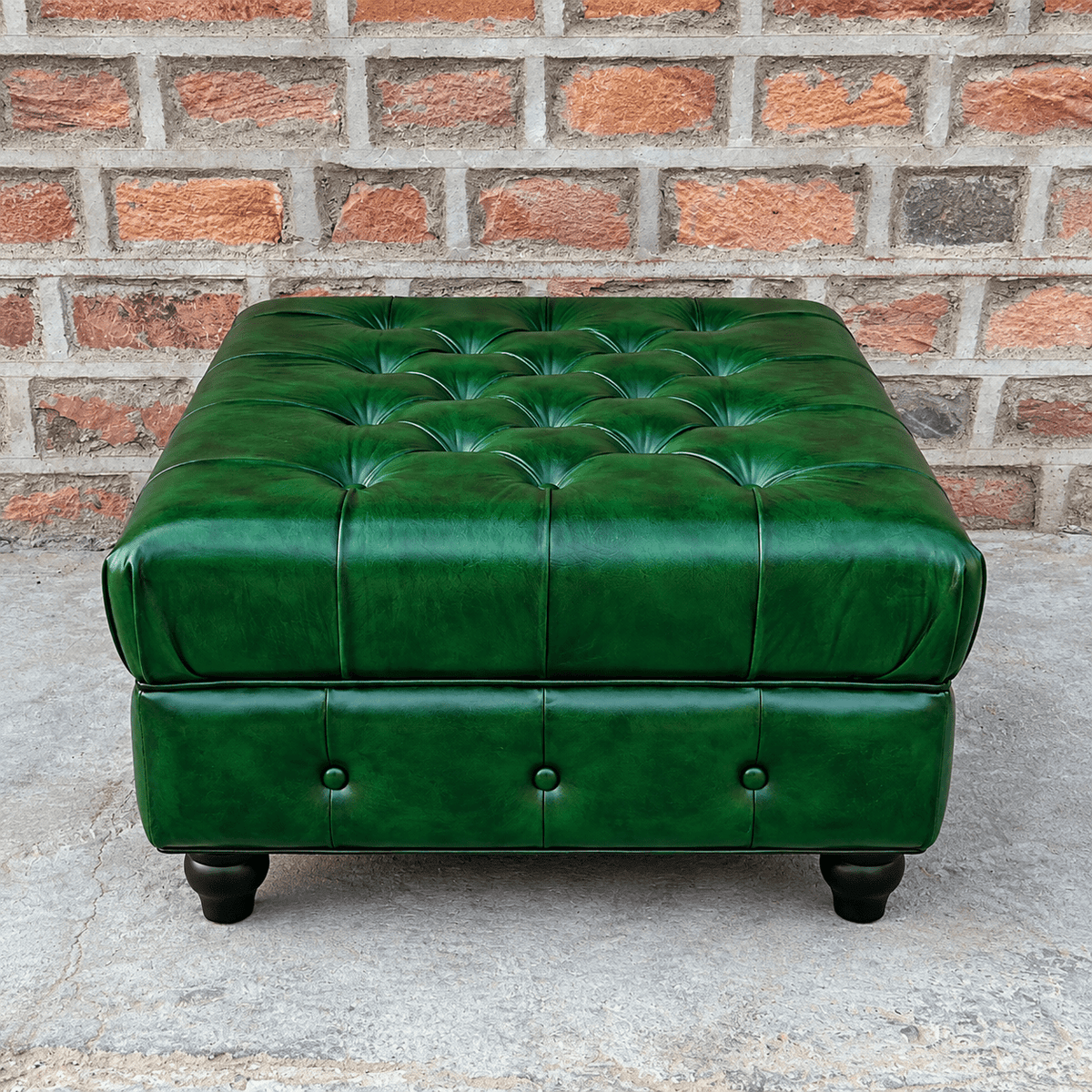 Kingsford Collection - Emerald Green Top Grain Buffalo Leather Chesterfield Ottoman - Kukuu Sofa