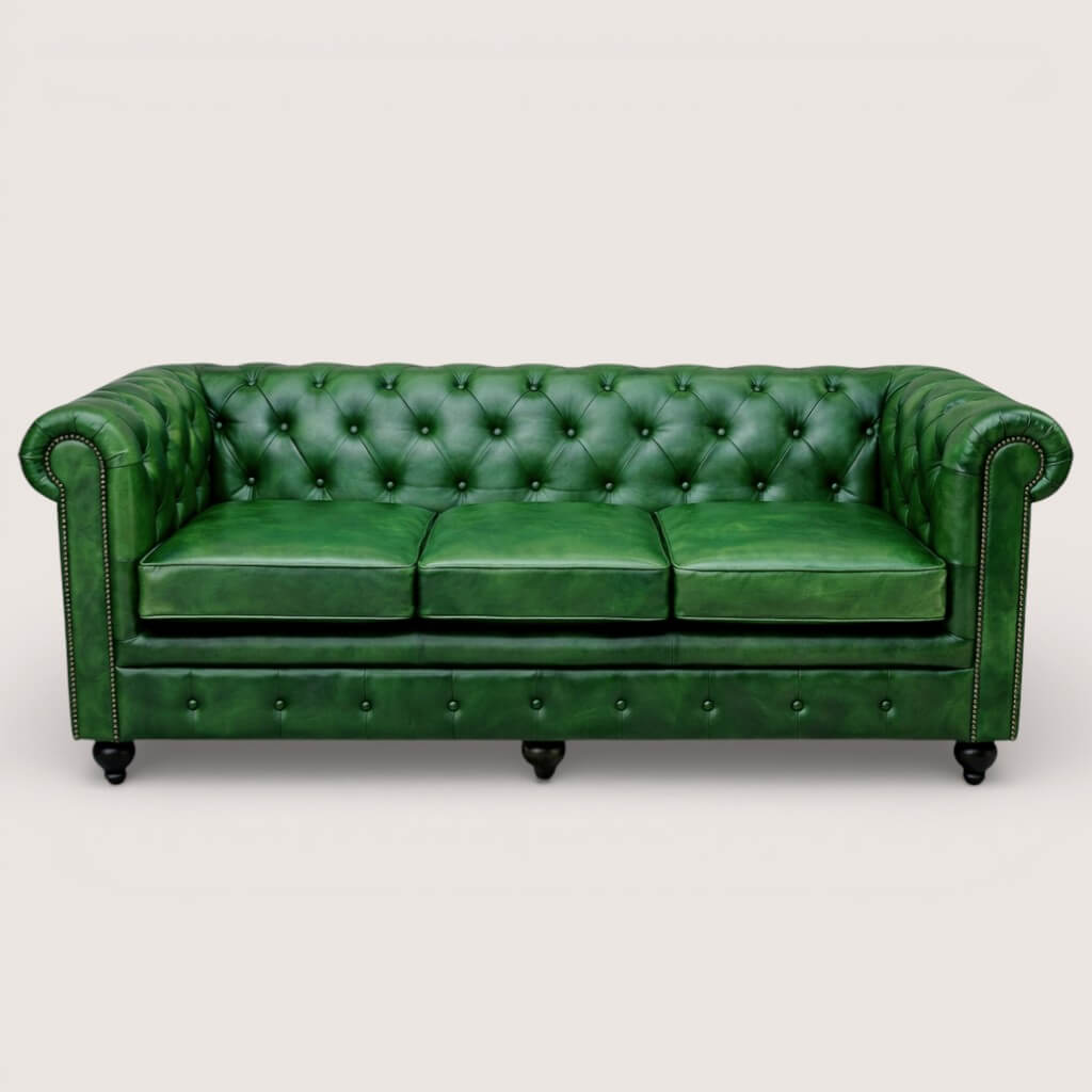 Kingsford Collection - Emerald Green Top Grain Buffalo Leather Chesterfield sofa - Kukuu Sofa
