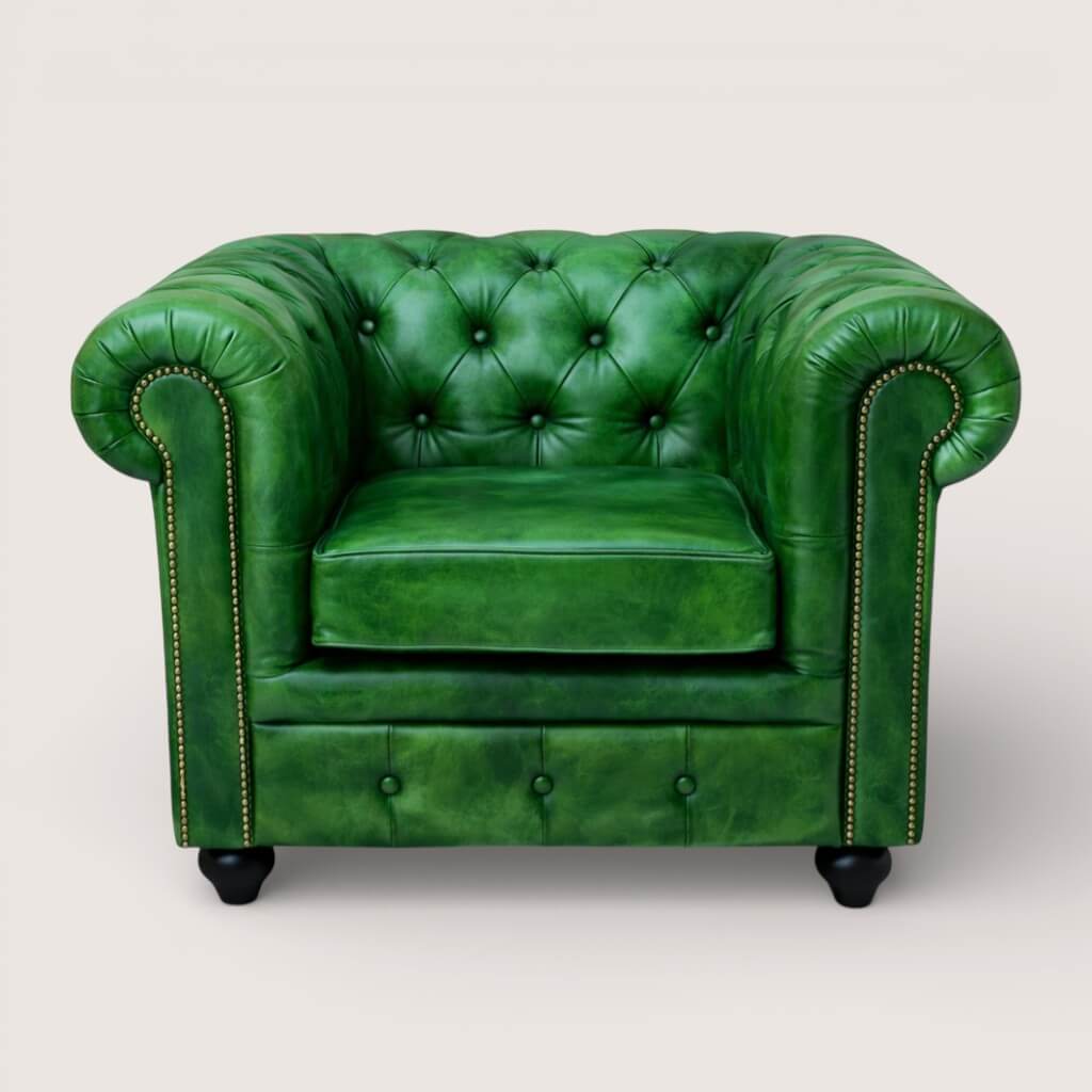 Kingsford Collection - Emerald Green Top Grain Buffalo Leather Chesterfield sofa - Kukuu Sofa
