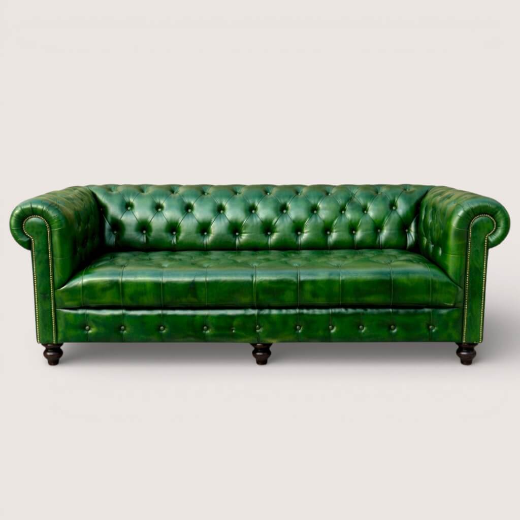 Kingsford Collection - Emerald Green Top Grain Buffalo Leather Chesterfield sofa - Kukuu Sofa