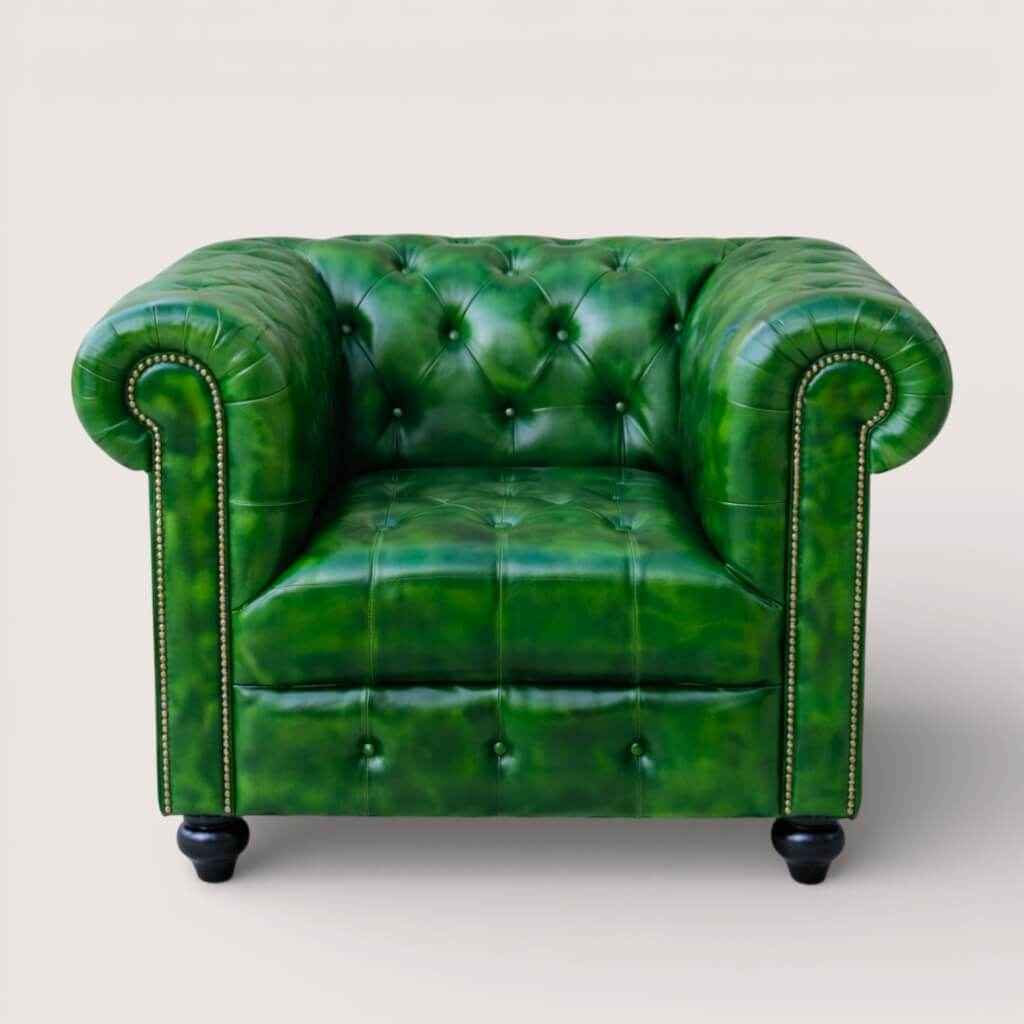 Kingsford Collection - Emerald Green Top Grain Buffalo Leather Chesterfield sofa - Kukuu Sofa
