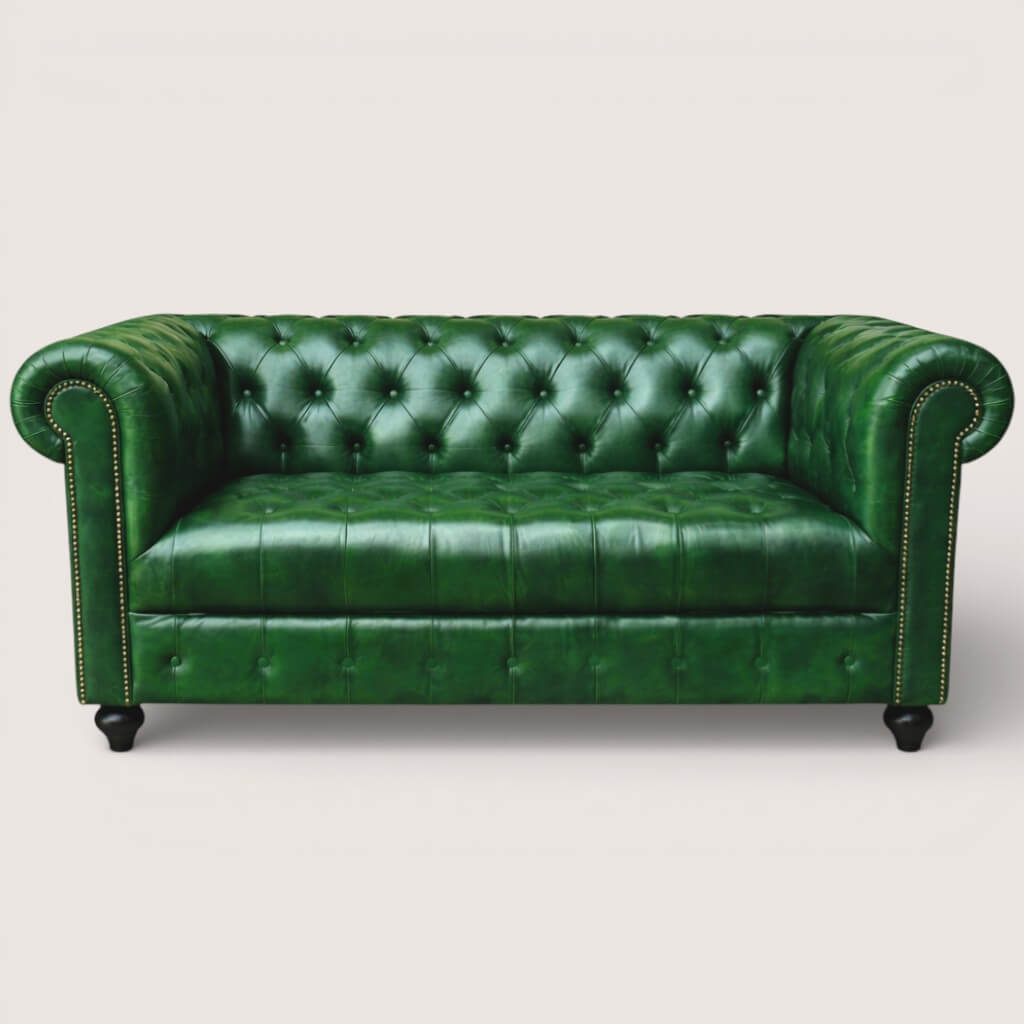 Kingsford Collection - Emerald Green Top Grain Buffalo Leather Chesterfield sofa - Kukuu Sofa
