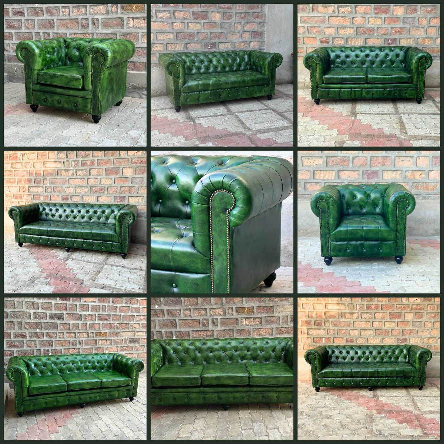 Kingsford Collection - Emerald Green Top Grain Buffalo Leather Chesterfield sofa - Kukuu Sofa