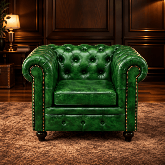Kingsford Collection - Emerald Green Top Grain Buffalo Leather Chesterfield sofa - Kukuu Sofa