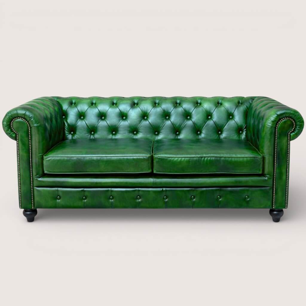 Kingsford Collection - Emerald Green Top Grain Buffalo Leather Chesterfield sofa - Kukuu Sofa