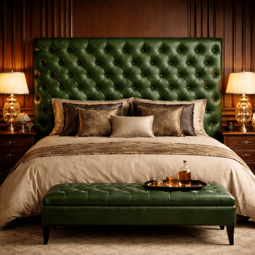 Kingsford Collection – Emerald Green Top Grain Buffalo Leather Headboard - Kukuu Sofa