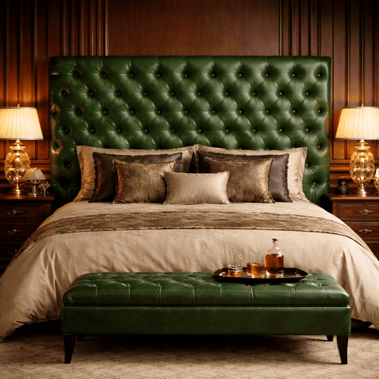 Kingsford Collection – Emerald Green Top Grain Buffalo Leather Headboard - Kukuu Sofa
