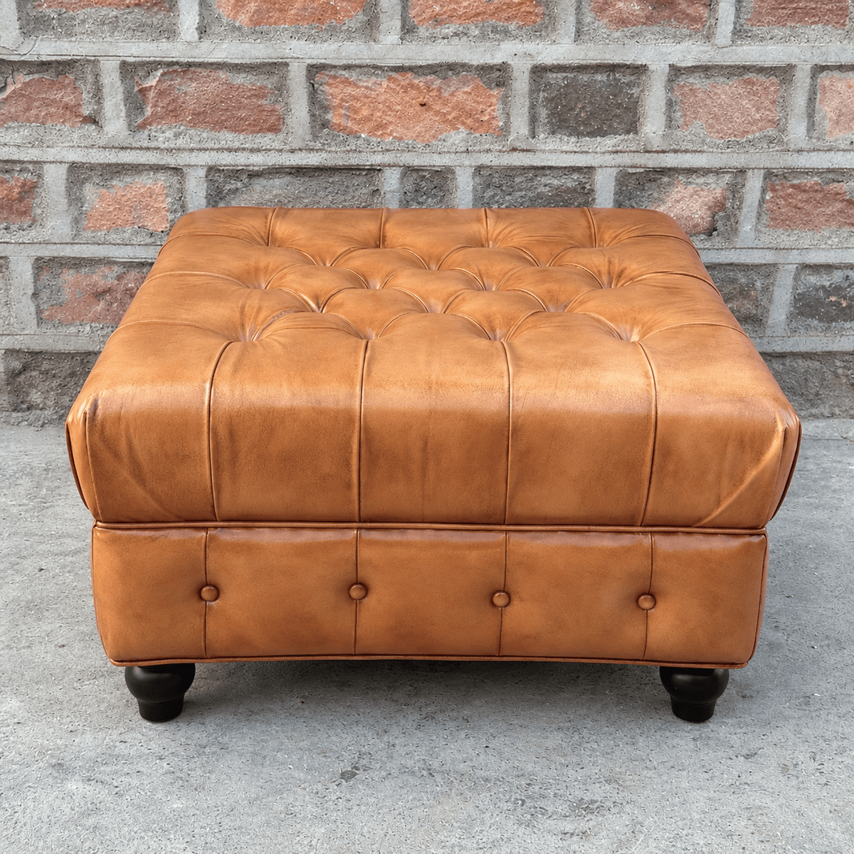 Kingsford - Natural Tan Top Grain Buffalo Leather Chesterfield Ottoman - Kukuu Sofa