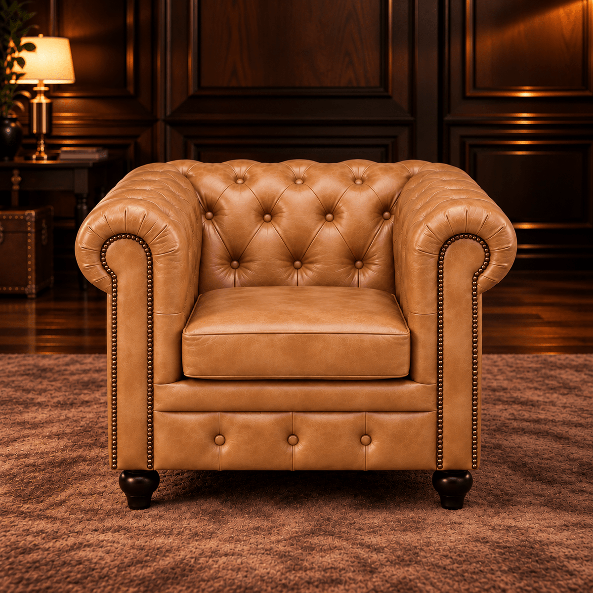 Kingsford - Natural Tan Top Grain Buffalo Leather Chesterfield sofa - Kukuu Sofa
