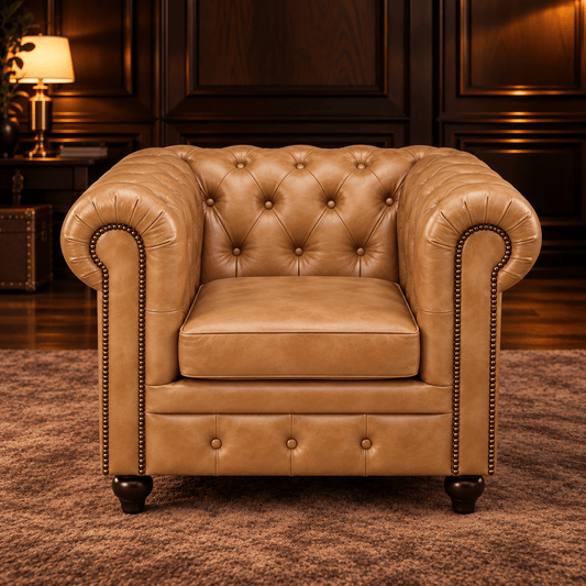 Kingsford - Natural Tan Top Grain Buffalo Leather Chesterfield sofa - Kukuu Sofa