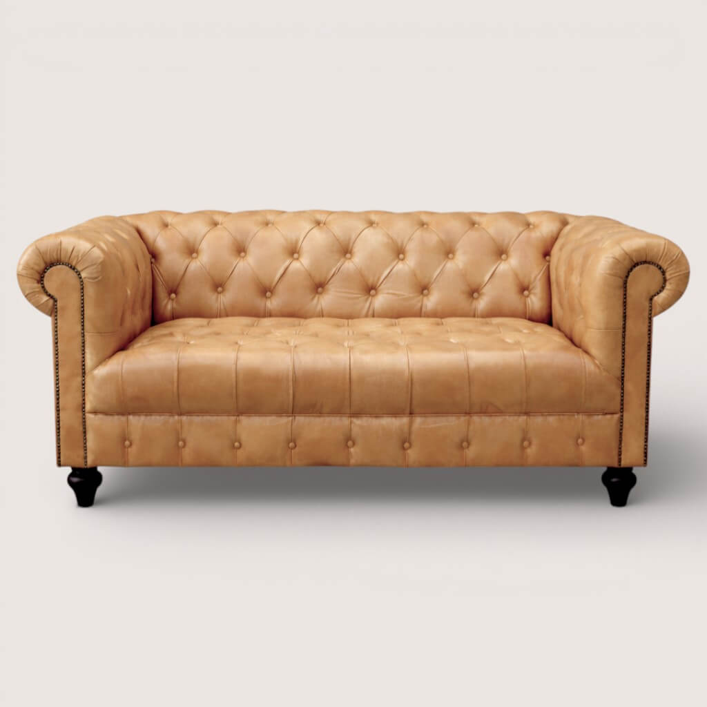 Kingsford - Natural Tan Top Grain Buffalo Leather Chesterfield sofa - Kukuu Sofa