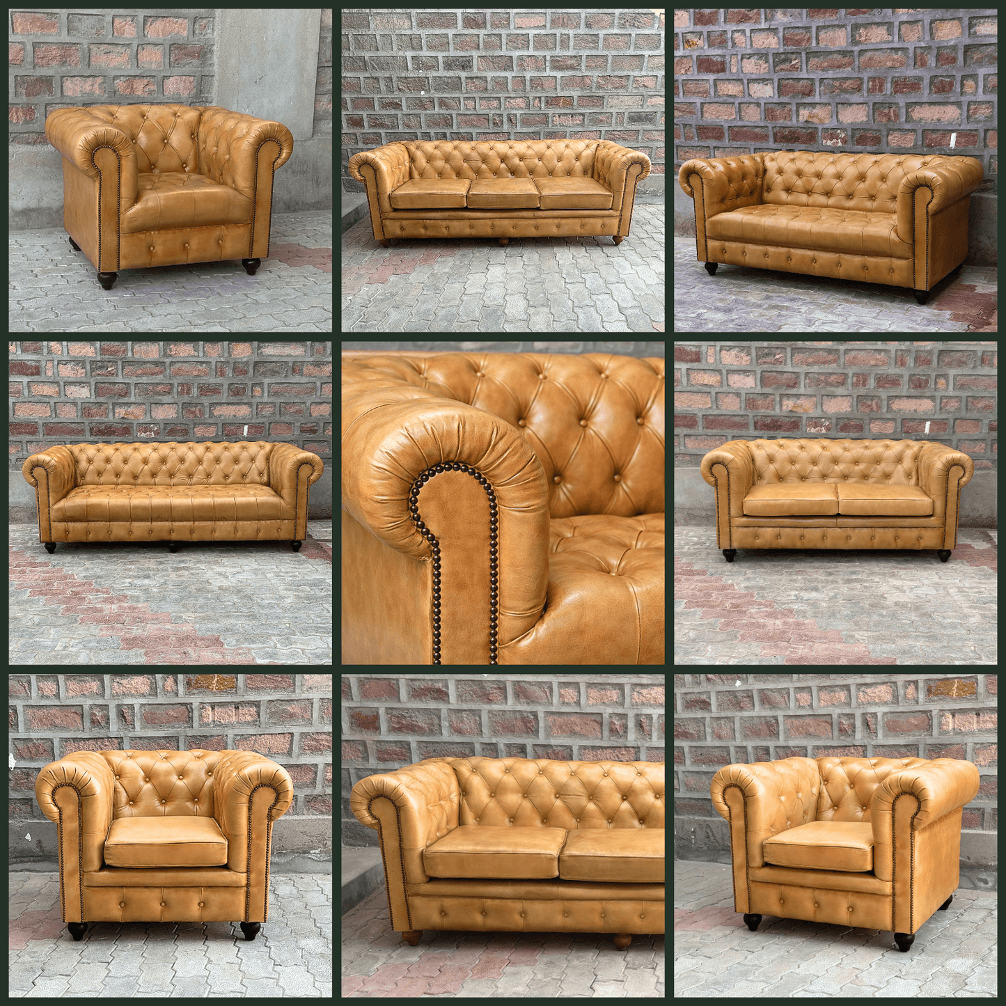 Kingsford - Natural Tan Top Grain Buffalo Leather Chesterfield sofa - Kukuu Sofa