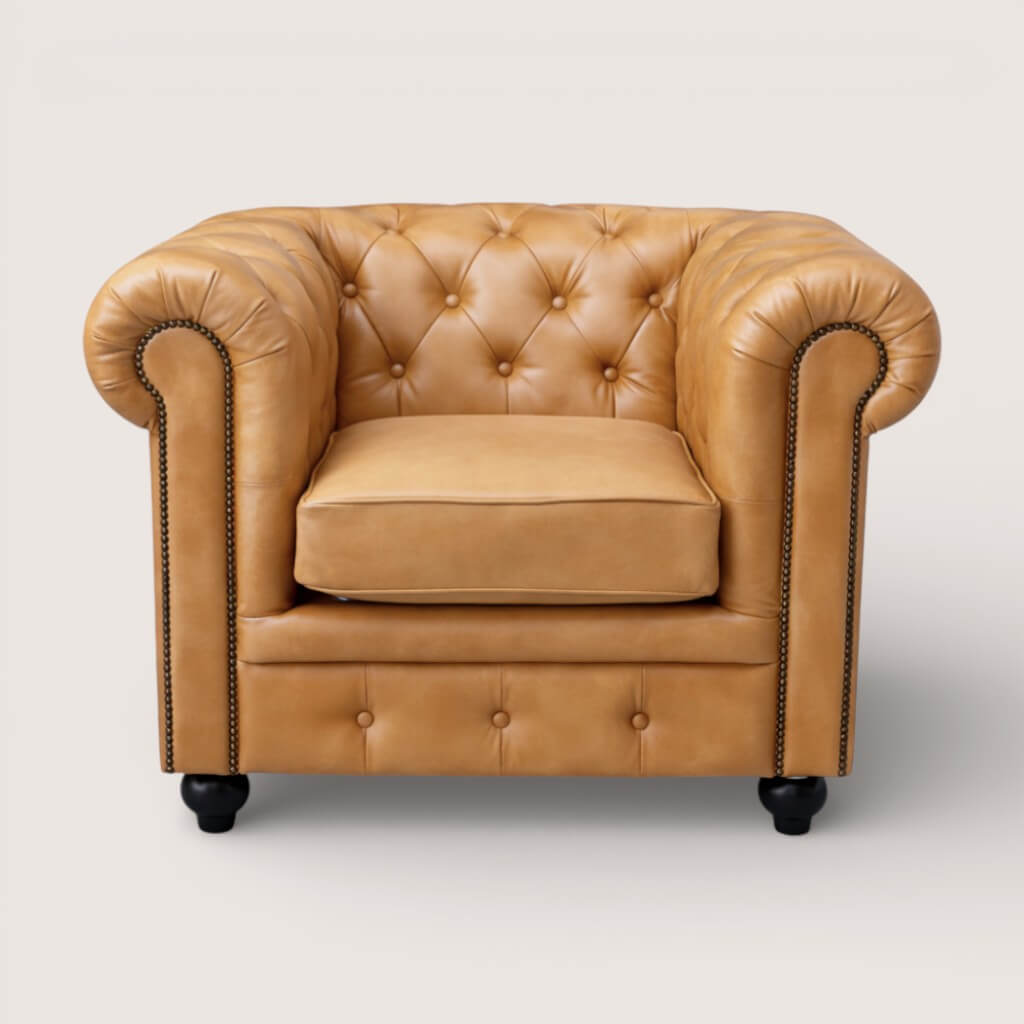 Kingsford - Natural Tan Top Grain Buffalo Leather Chesterfield sofa - Kukuu Sofa