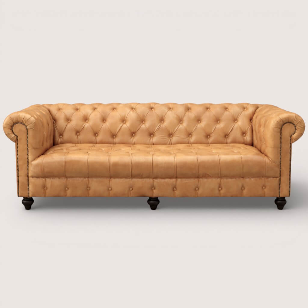 Kingsford - Natural Tan Top Grain Buffalo Leather Chesterfield sofa - Kukuu Sofa