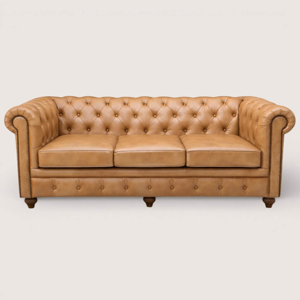 Kingsford - Natural Tan Top Grain Buffalo Leather Chesterfield sofa - Kukuu Sofa