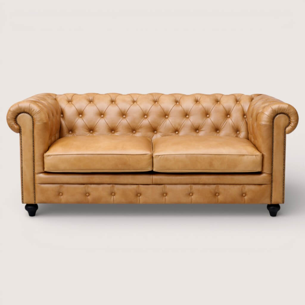 Kingsford - Natural Tan Top Grain Buffalo Leather Chesterfield sofa - Kukuu Sofa