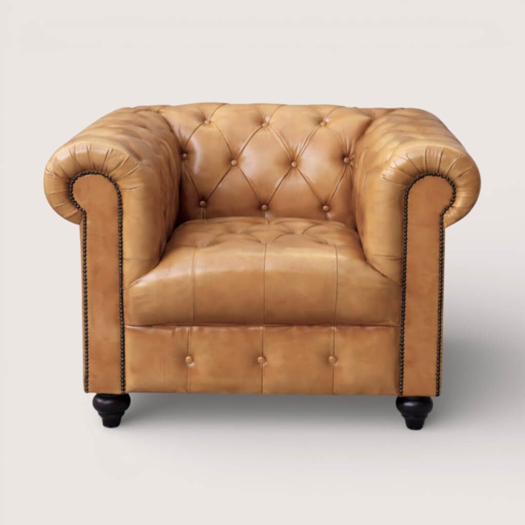 Kingsford - Natural Tan Top Grain Buffalo Leather Chesterfield sofa - Kukuu Sofa
