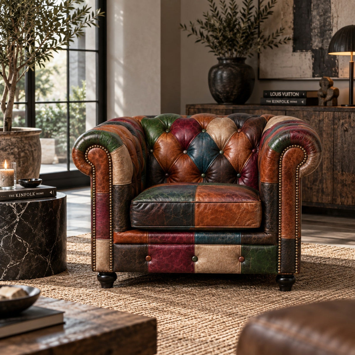 Kingsford – Patchwork Special Edition Top Grain Buffalo Leather Sofa - Kukuu Sofa