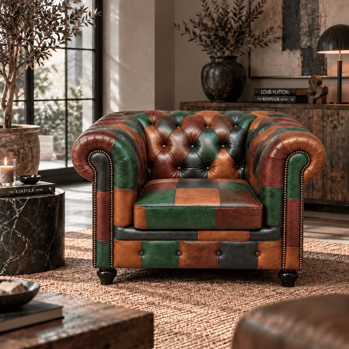 Kingsford – Patchwork Special Edition Top Grain Buffalo Leather Sofa - Kukuu Sofa