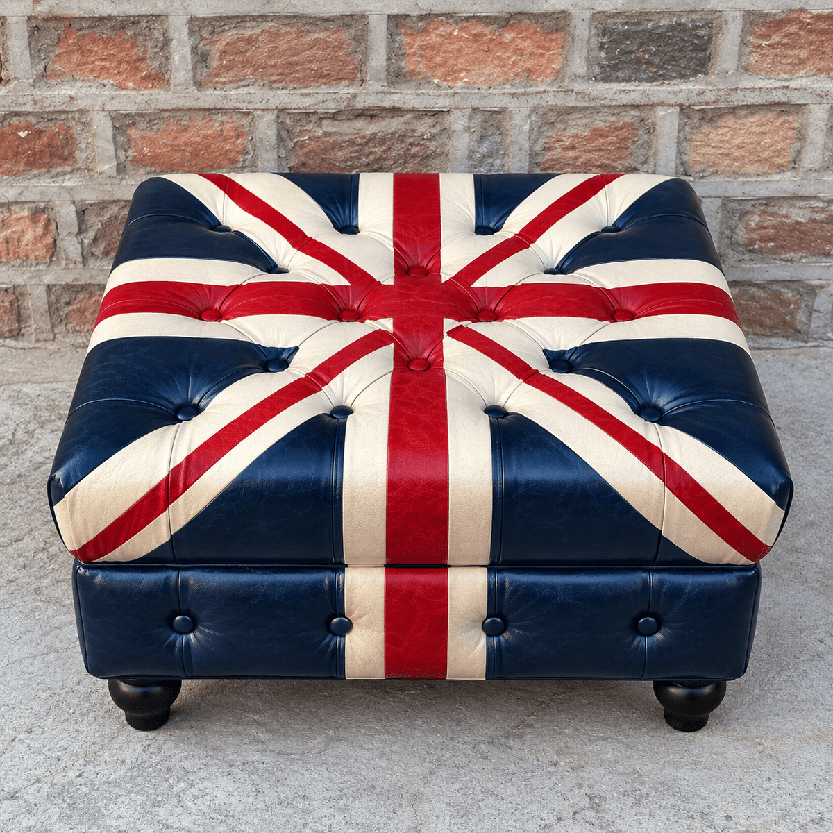 Kingsford – Union Jack Special Edition Hand Painted Top Grain Buffalo Leather Ottoman - Kukuu Sofa