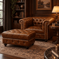 Kingsford - Vintage Brown Top Grain Buffalo Leather Chesterfield Ottoman - Kukuu Sofa