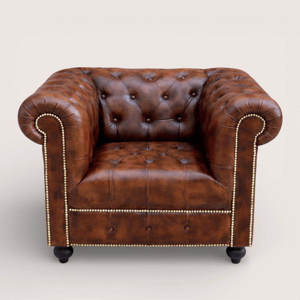 Kingsford - Vintage Brown Top Grain Buffalo Leather Chesterfield sofa - Kukuu Sofa