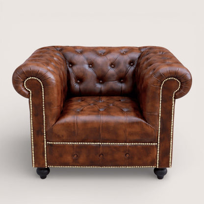 Kingsford - Vintage Brown Top Grain Buffalo Leather Chesterfield sofa - Kukuu Sofa
