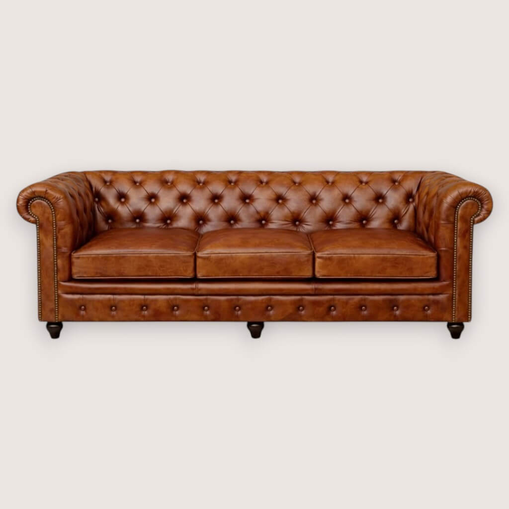 Kingsford - Cognac Brown Top Grain Buffalo Leather Chesterfield sofa
