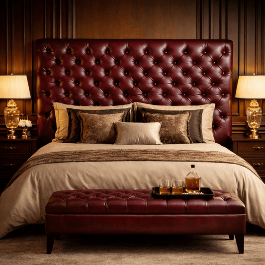 Kingsford Collection – Deep Burgundy Red Top Grain Buffalo Leather Headboard ( Available May End)