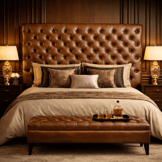 Kingsford Collection – Cognac Brown Top Grain Buffalo Leather Headboard ( Available May End)