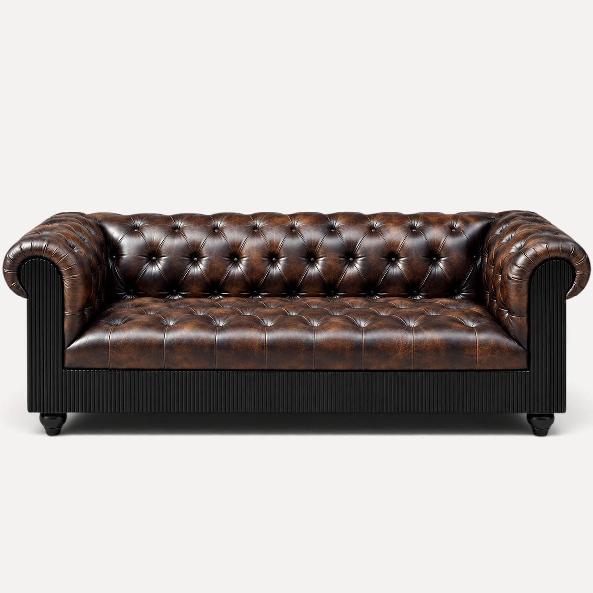 Mayfair Luxury Collection – Distressed Dark Brown Top Grain Buffalo Leather Chesterfield Sofa - Kukuu Sofa
