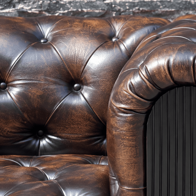 Mayfair Luxury Collection – Distressed Dark Brown Top Grain Buffalo Leather Chesterfield Sofa - Kukuu Sofa