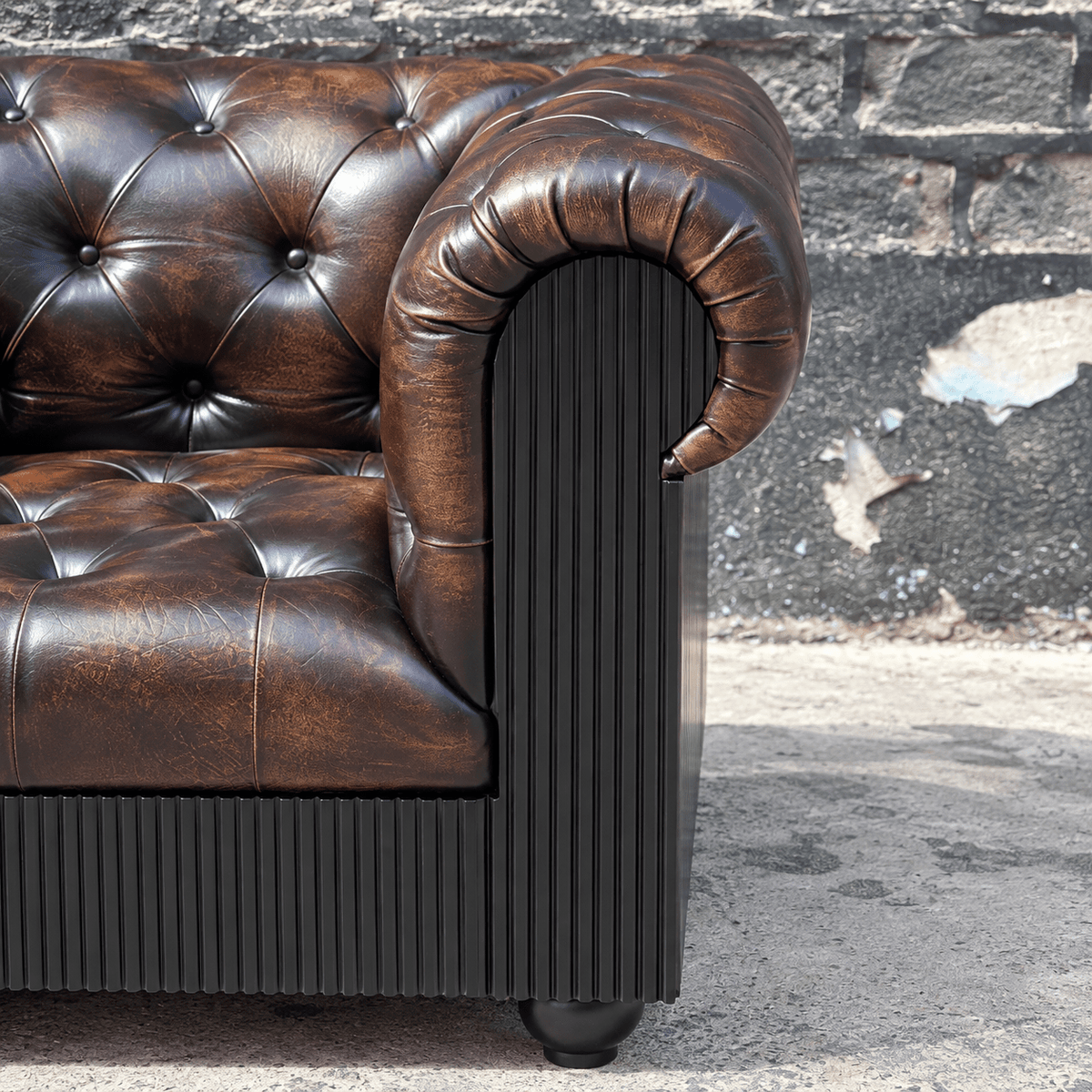 Mayfair Luxury Collection – Distressed Dark Brown Top Grain Buffalo Leather Chesterfield Sofa - Kukuu Sofa